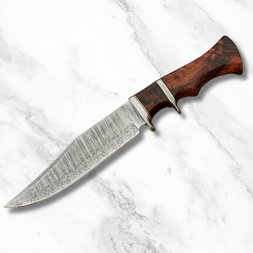 13-Inches Damascus Knife with RoseWood Handle – Handcrafted Hunters, Razor-Sharp Blade & Leather Sheath Protection!