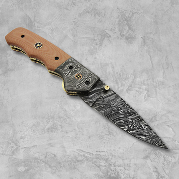 Classy Custom Handmade Folding Knife with Buffalo Horn Handle and Damascus Steel Bolsters With Leather Sheath