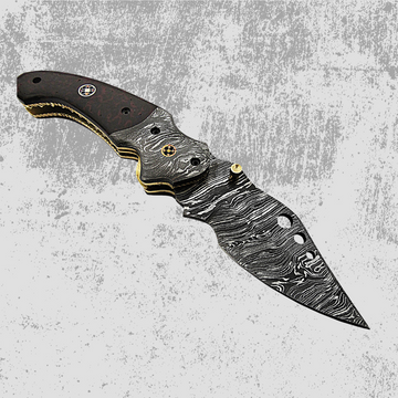 Custom Handmade Damascus Folding Knife with Buffalo Horn and Copper Handle with Leather Sheath-Ideal for Nature Lovers!