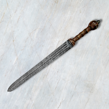 Custom Handmade Damascus Steel Sword with Rosewood Handle and Leather Sheath, Ideal for Giving as a Present!