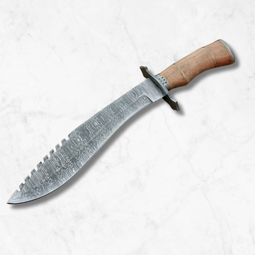 Hand-Forged Bowie Damascus Knife With Premium Rosewood and Camel Bone Handle, Ideal as a Present!