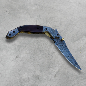Handmade Damascus Steel Folding Pocket Knife With Brass Handle with Professional Hand Engravings