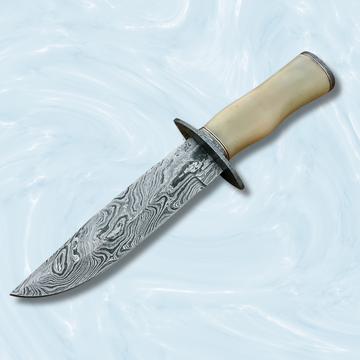 Historic Delicy for Hunters-Hand-Forged Damascus Hunting Knife with Camel Bone Handle & Durable Leather Sheath