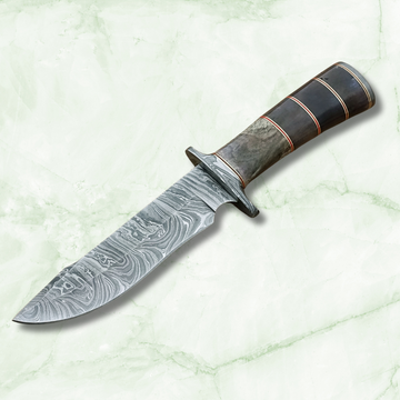 Historic Masterpiece for Hunters Hand-Forged Bowie Damascus Knife with Luxurious Leather Sheath!