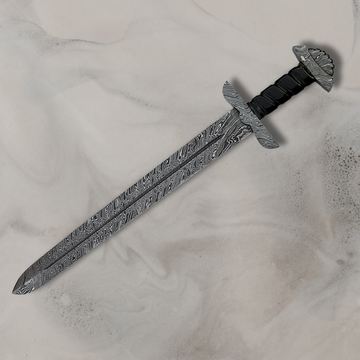 Luxurious Handmade Damascus Steel Viking Sword with Rosewood Handle & Leather Sheath!