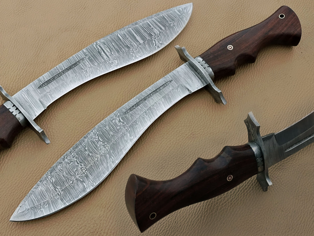 Handmade Damascus Steel Hunting Knife with Rosewood Handle