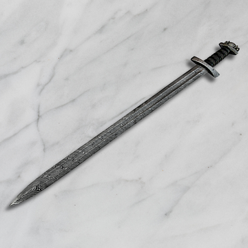 Artfully Engraved  Handmade Viking Sword- Made with Damascus Steel & Black-Bone Handle Wrapped With Leather Sheath