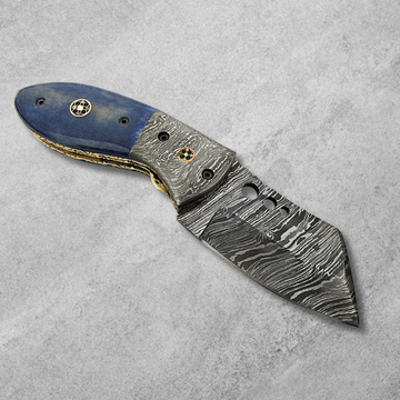 Handmade Damascus Steel Folding Pocket Knives with Rams Horn Handle With Engraved Brass Bolster