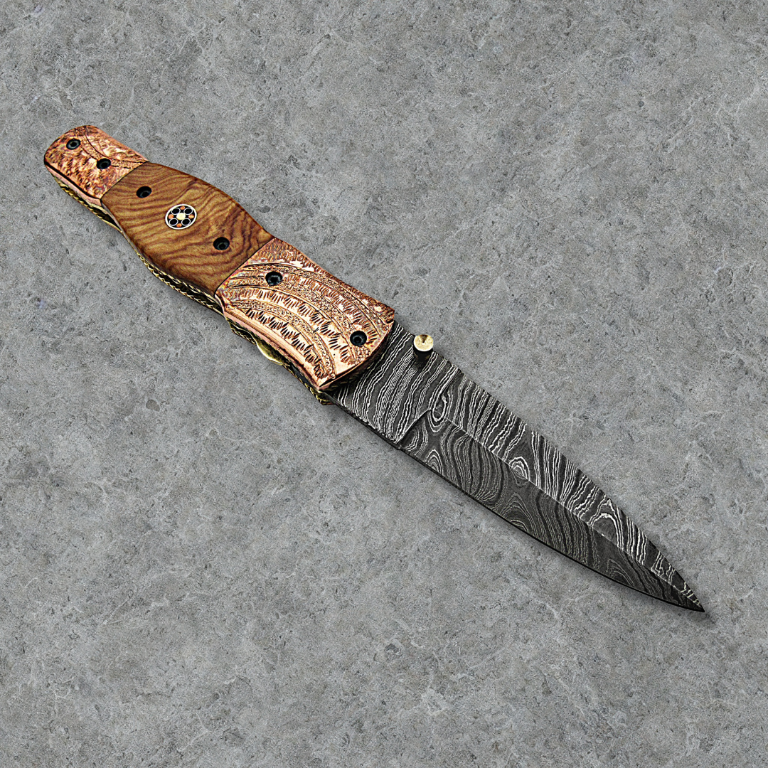 Custom Handmade Eagle Shape Engraved Damascus Knife with Blue Bone And Buffalo Horn Handle And Leather Sheath