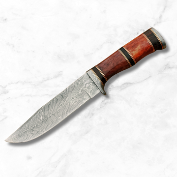 Hand-Forged Bowie Damascus Knife With Premium Rosewood and Camel Bone Handle, Ideal as a Present!