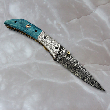 Handmade Damascus Steel Folding Knife with Micarta Handle And Brass Bolsters