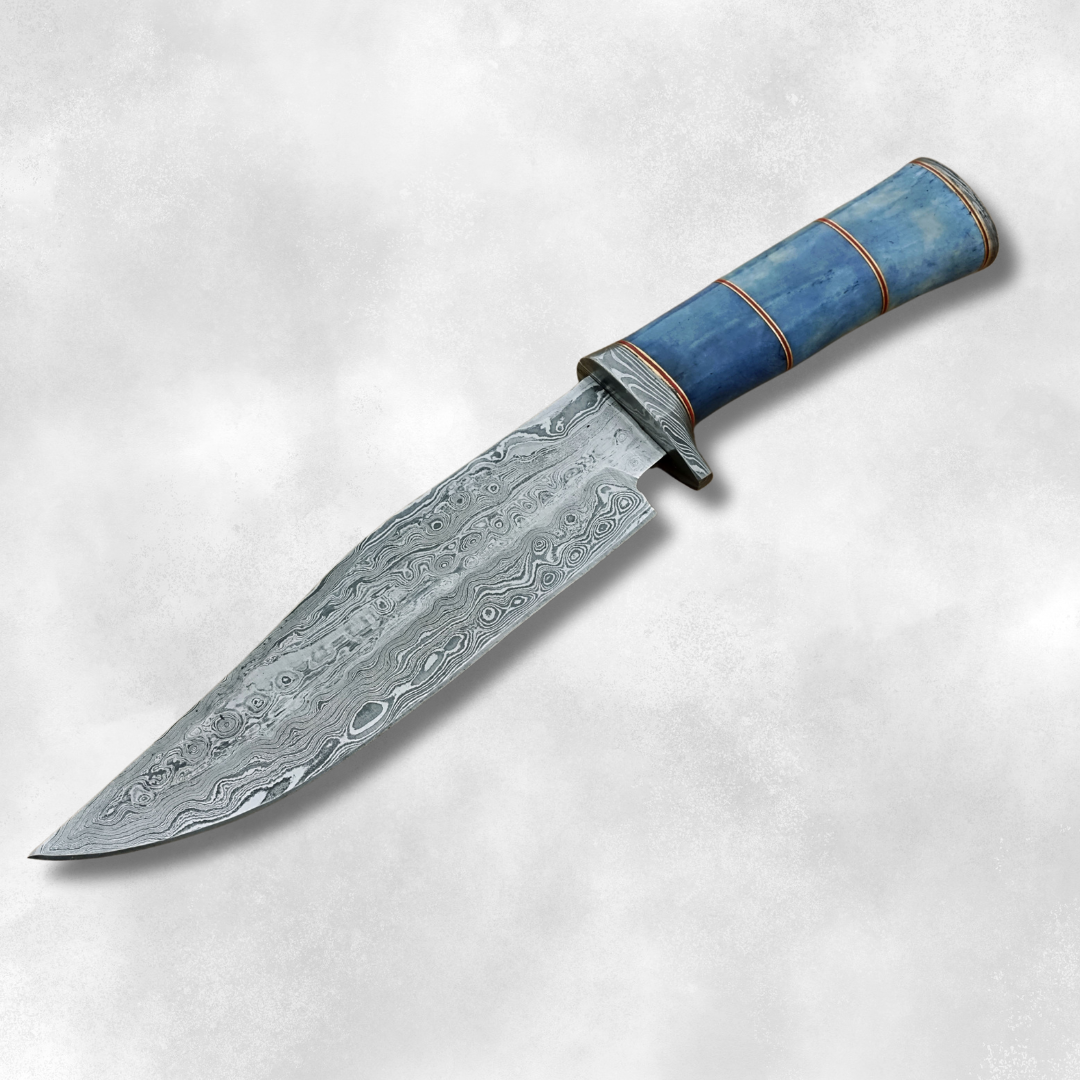Hunter's Choice- Damascus Hunting Knife with Camel Bone Handle & Leather Sheath for Durability!
