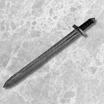 Ornate Handmade Damascus Steel Knight Sword with black Micarta Handle & Leather Sheath