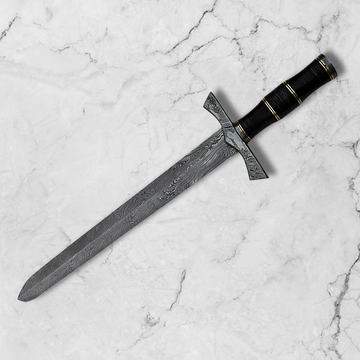 Top Seller-30-Inches Handmade Damascus Steel Viking Sword with Black-Bone Handle & Leather Sheath