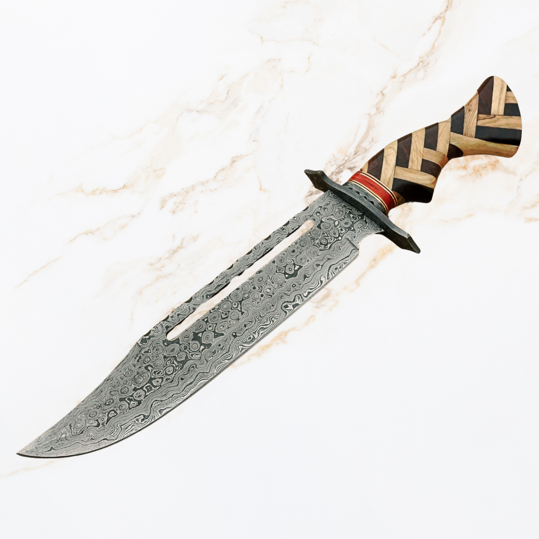 Versatile Damascus Steel Hunting Knife - Your Durable Outdoor Companion With Luxurious Olive Wood & Rosewood Handle!
